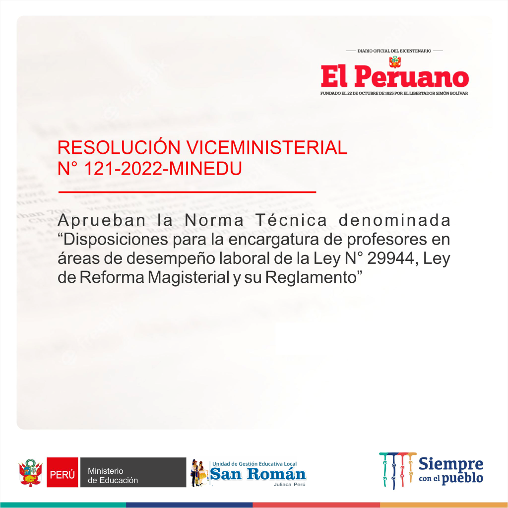 RESOLUCIÓN VICEMINISTERIAL Nº 121-2022-MINEDU – UGEL San Roman