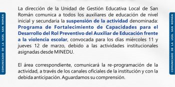Convoca al "Programa de fortalecimiento de capacidades para el desarrollo del rol preventivo de auxiliar de educacion frente a la violencia escolar"